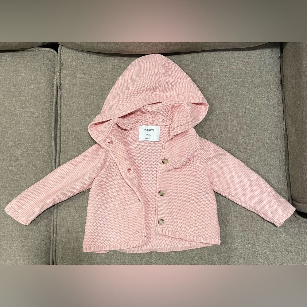 Old Navy girls baby infant 18-24 months pink sweater hoodie button knit